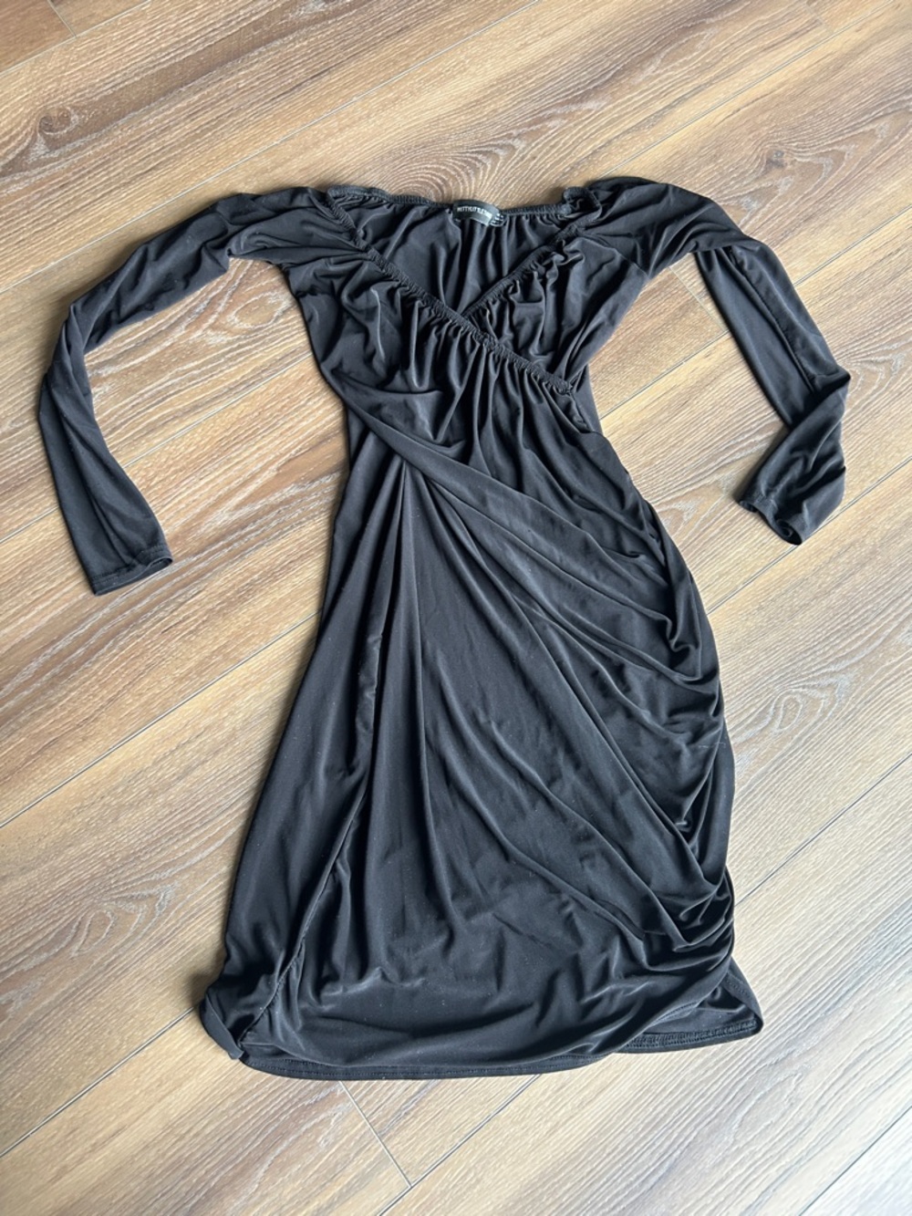 PrettyLittleThing Black Ruched Long Sleeve Mini Dress